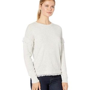 Drop Shoulder Fringe Sweater, light grey heather